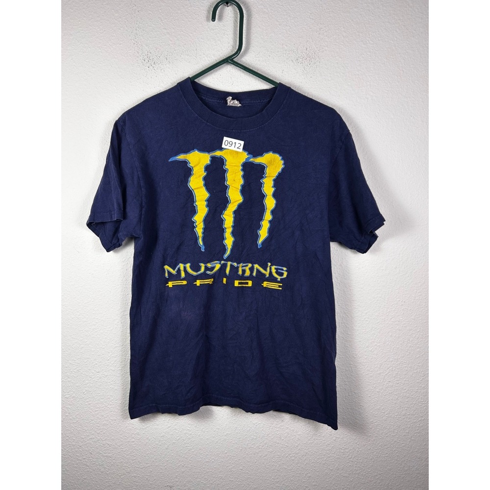Mustang Pride Monster Energy Style Graphic T-Shirt Navy Blue Size M